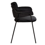 Axis Upholstered Dining Chair with Curved Open-Back and Arms and Black/Gold Stainless Steel Legs Black Velvet Black Dining Chair Leisuremod