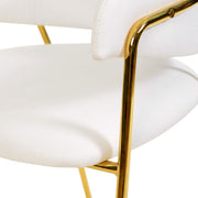 Axis Upholstered Dining Chair with Curved Open-Back and Arms and Black/Gold Stainless Steel Legs Gold Polyester White Dining Chair Leisuremod
