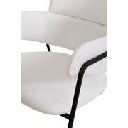 Axis Upholstered Dining Chair with Curved Open-Back and Arms and Black/Gold Stainless Steel Legs Black Polyester White Dining Chair Leisuremod