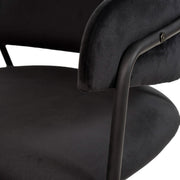 Axis Upholstered Dining Chair with Curved Open-Back and Arms and Black/Gold Stainless Steel Legs Black Velvet Black Dining Chair Leisuremod
