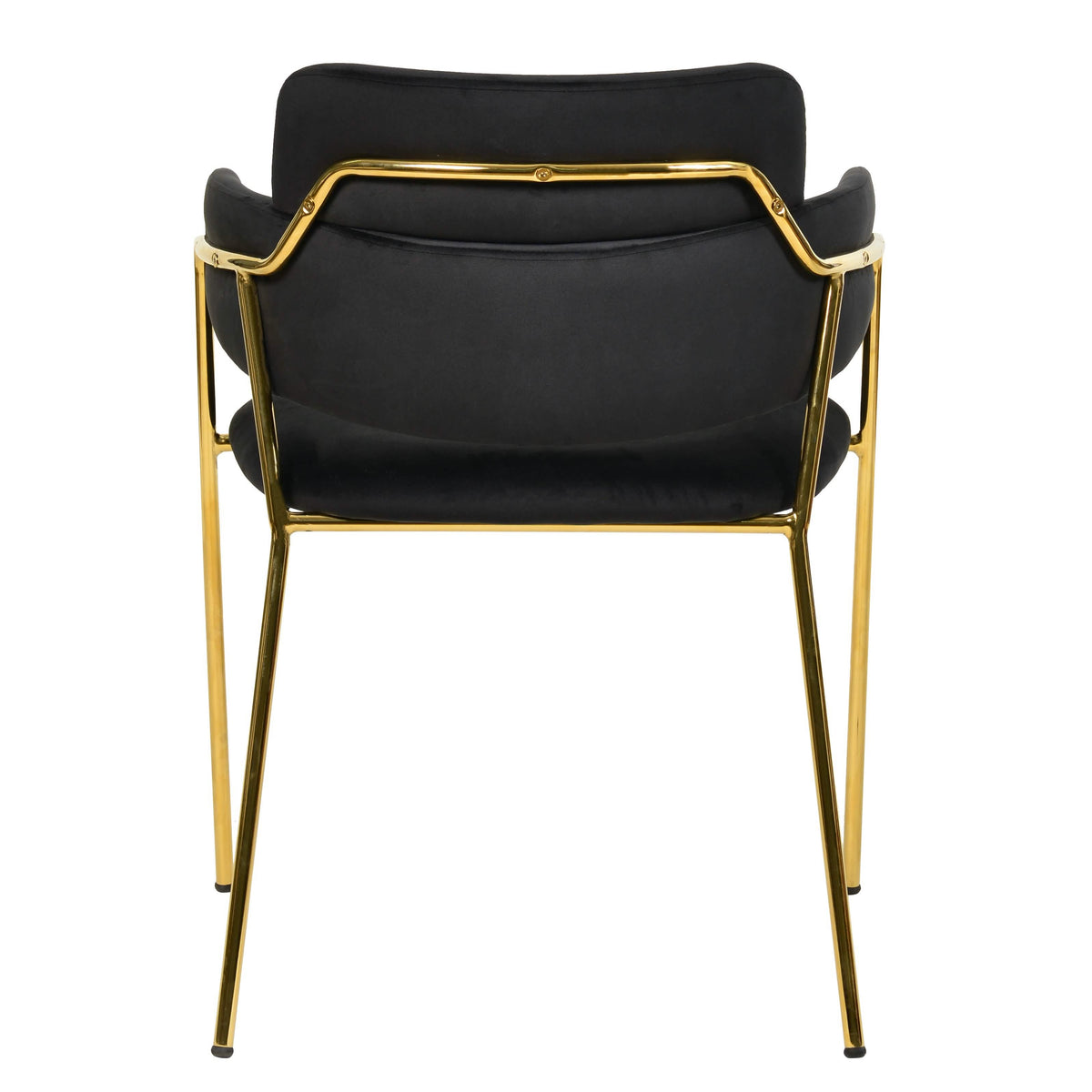 Axis Upholstered Dining Chair with Curved Open-Back and Arms and Black/Gold Stainless Steel Legs Gold Velvet Black Dining Chair Leisuremod