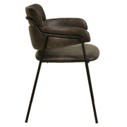 Axis Upholstered Dining Chair with Curved Open-Back and Arms and Black/Gold Stainless Steel Legs Black Leather Charcoal Dining Chair Leisuremod