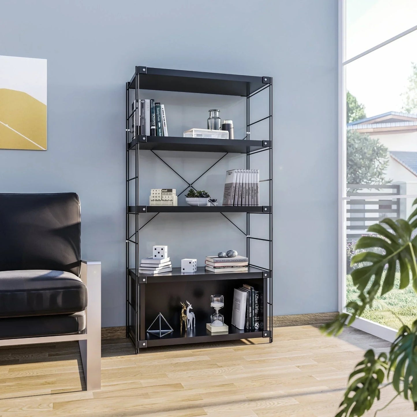 Brentwood Etagere Bookcase with White Powder Coated Steel Frame and Melamine Board Shelves - Elax Furniture