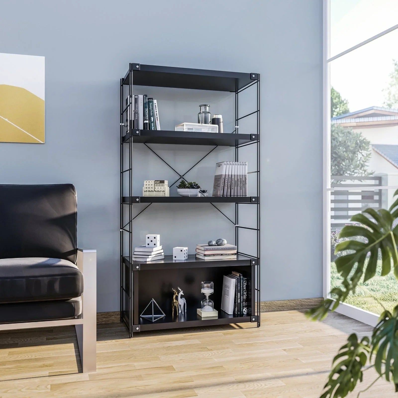 Brentwood Etagere Bookcase with White Powder Coated Steel Frame and Melamine Board Shelves - Elax Furniture