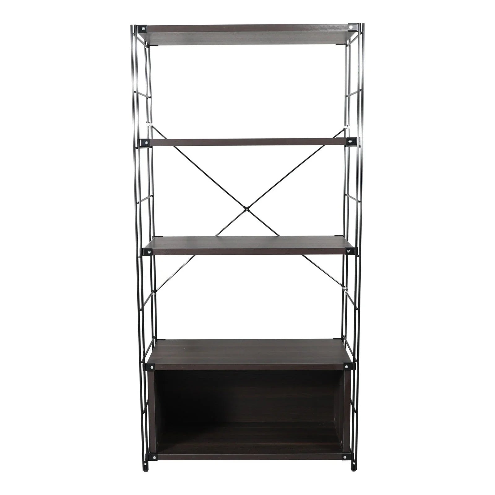 Brentwood Etagere Bookcase with Black Powder Coated Steel Frame and Melamine Board Shelves - Elax Furniture