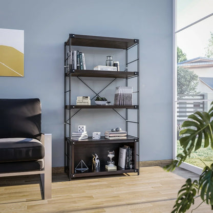 Brentwood Etagere Bookcase with Black Powder Coated Steel Frame and Melamine Board Shelves - Elax Furniture