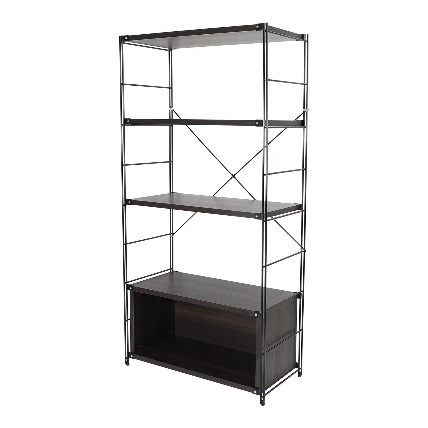Brentwood Etagere Bookcase with Black Powder Coated Steel Frame and Melamine Board Shelves - Elax Furniture