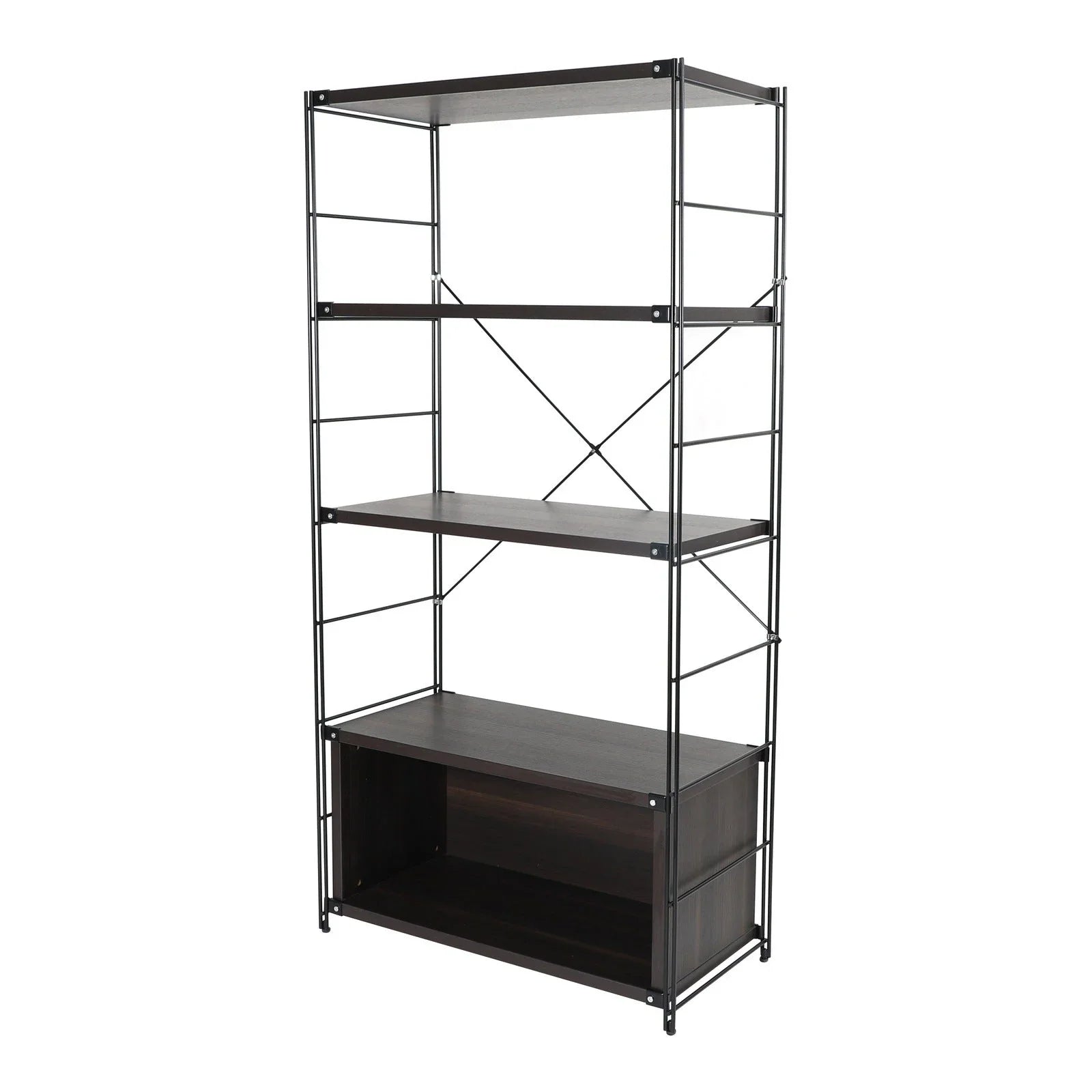 Brentwood Etagere Bookcase with Black Powder Coated Steel Frame and Melamine Board Shelves - Elax Furniture