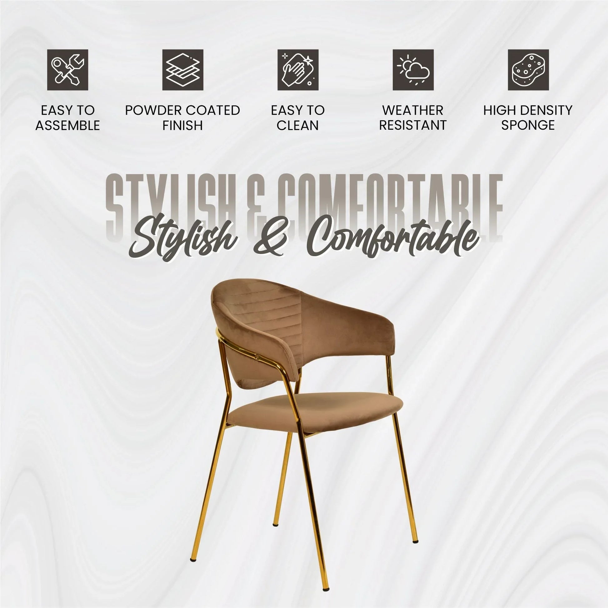Bella Dining Chair Upholsted in Leather or Velvet in Gold Stainless Steel - Elax Furniture