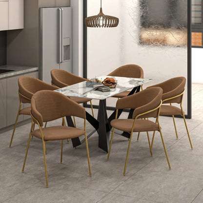 Bella Dining Chair Upholsted in Leather or Velvet in Gold Stainless Steel - Elax Furniture