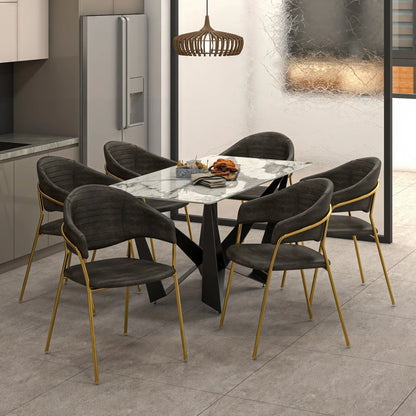 Bella Dining Chair Upholsted in Leather or Velvet in Gold Stainless Steel - Elax Furniture