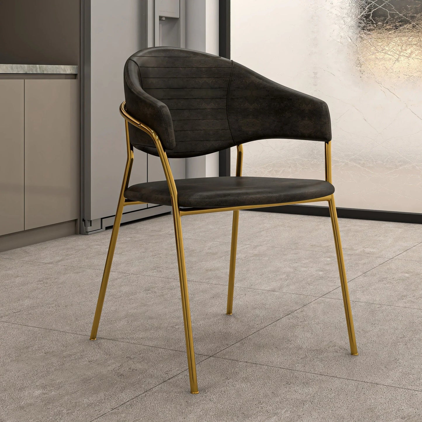 Bella Dining Chair Upholsted in Leather or Velvet in Gold Stainless Steel - Elax Furniture