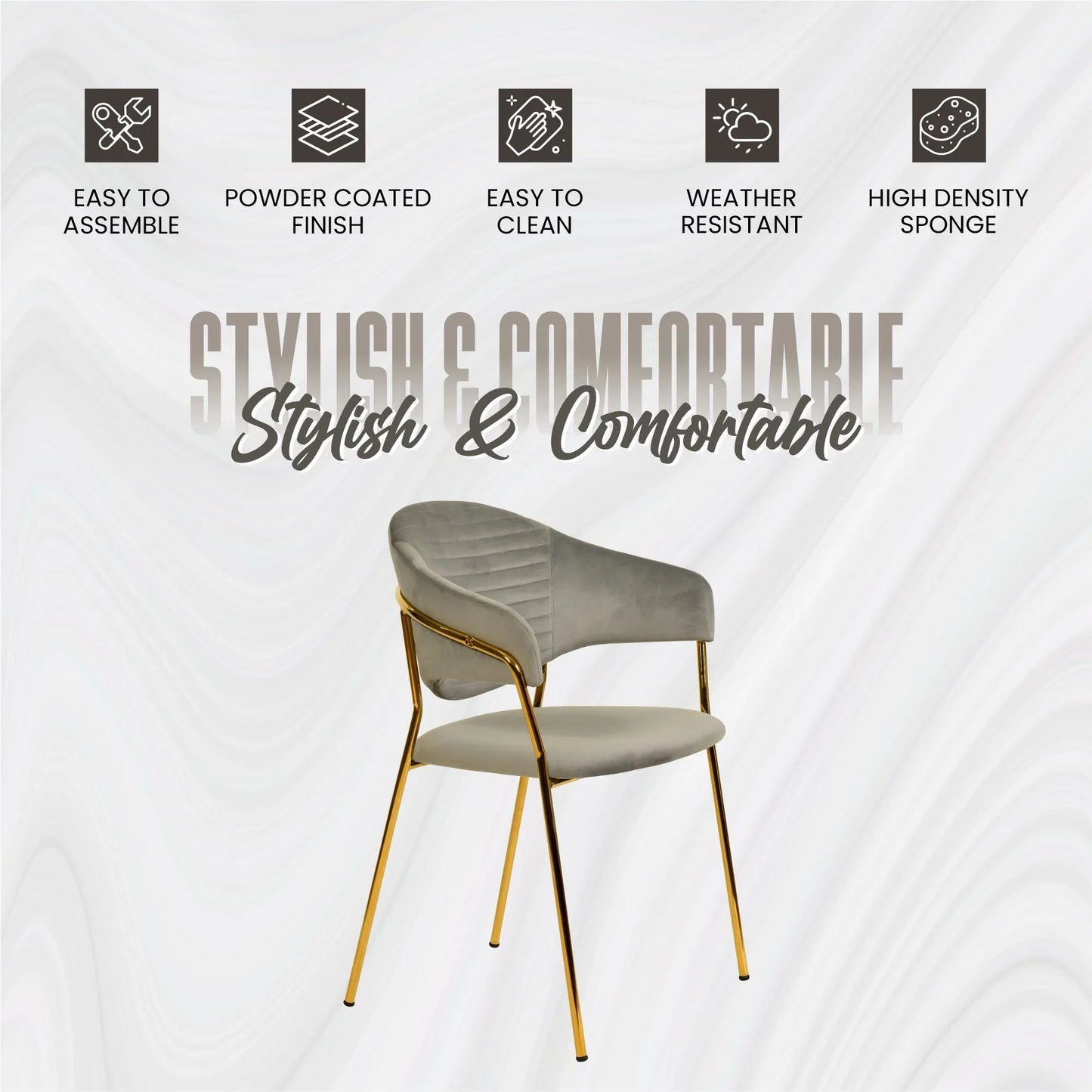Bella Dining Chair Upholsted in Leather or Velvet in Gold Stainless Steel - Elax Furniture