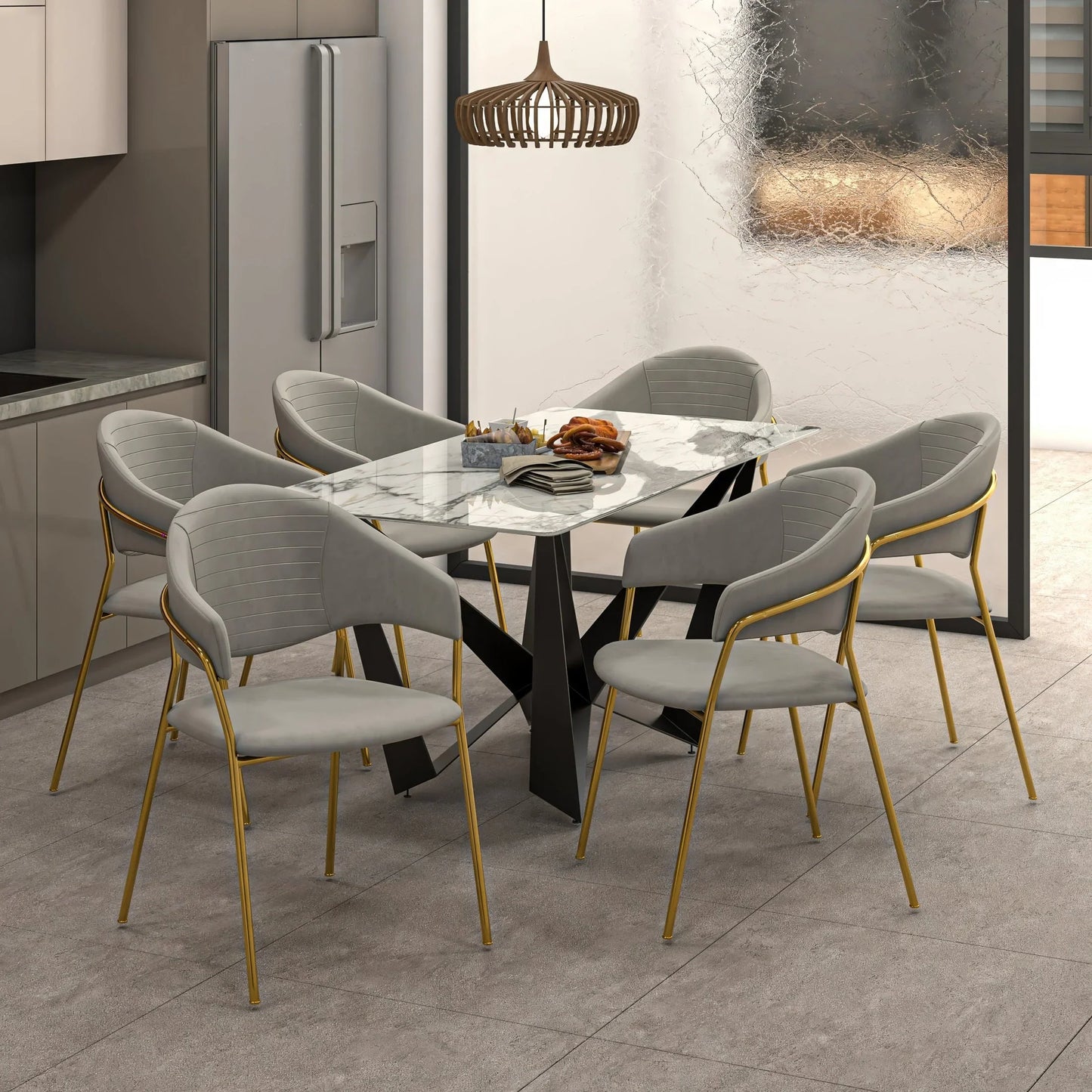 Bella Dining Chair Upholsted in Leather or Velvet in Gold Stainless Steel - Elax Furniture