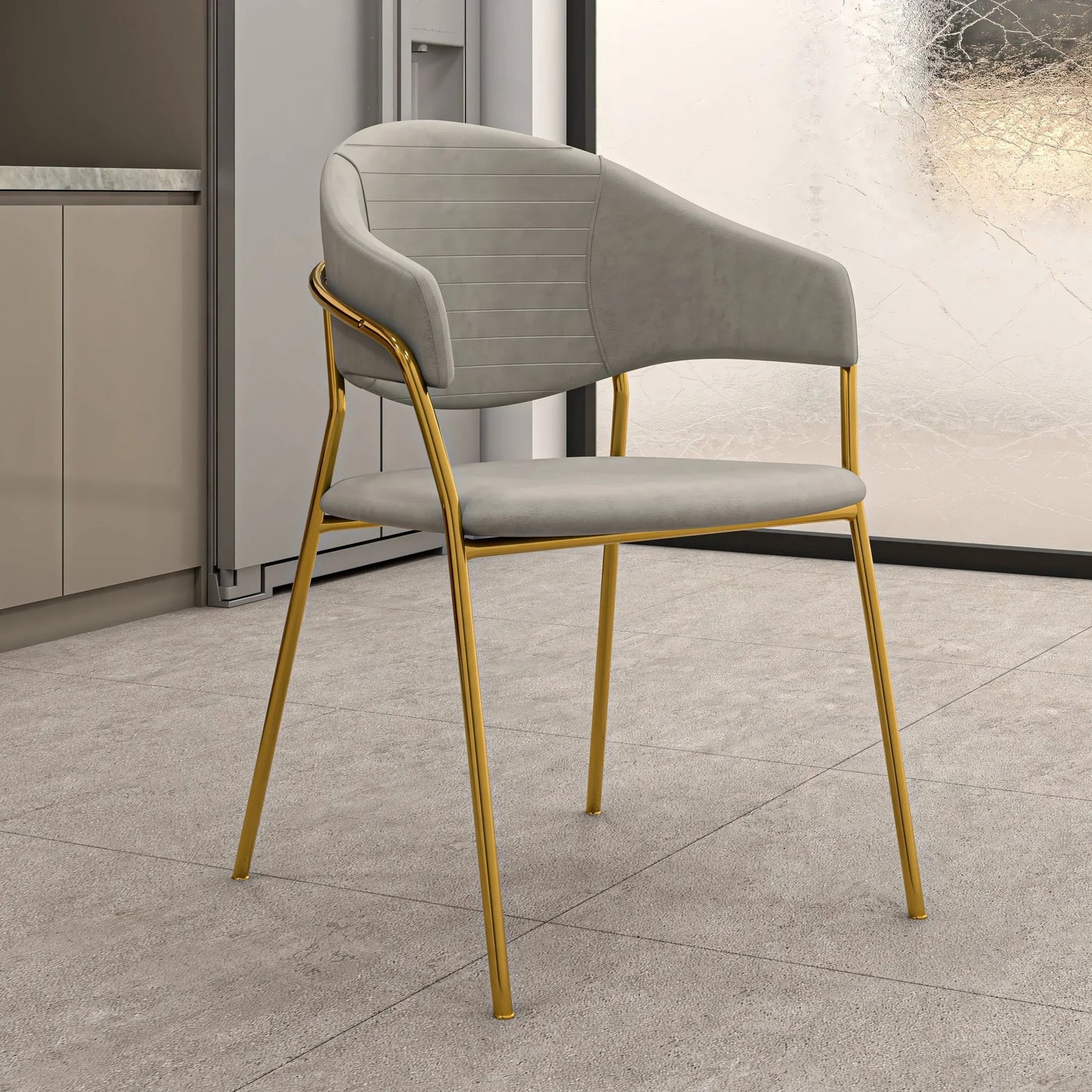Bella Dining Chair Upholsted in Leather or Velvet in Gold Stainless Steel - Elax Furniture