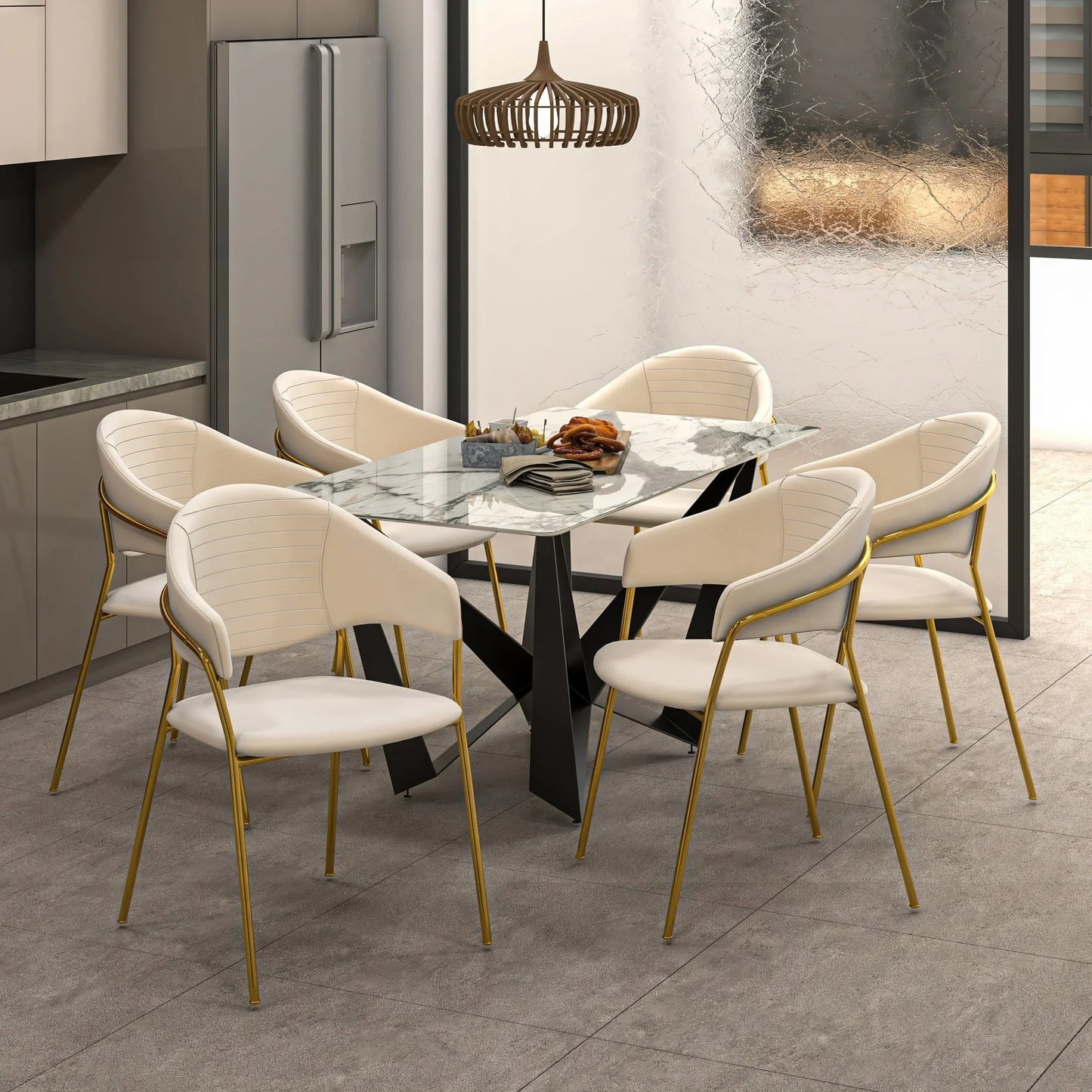 Bella Dining Chair Upholsted in Leather or Velvet in Gold Stainless Steel - Elax Furniture