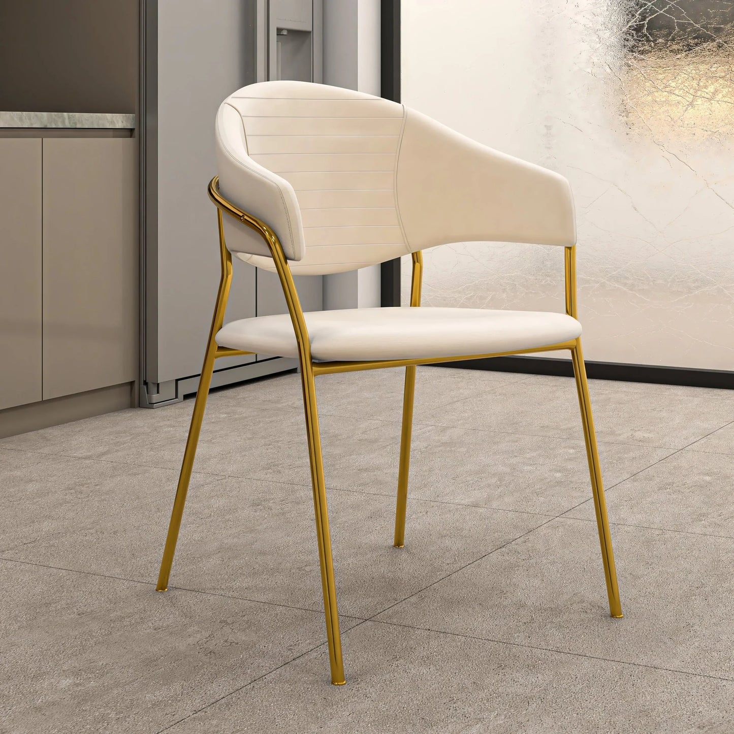 Bella Dining Chair Upholsted in Leather or Velvet in Gold Stainless Steel - Elax Furniture