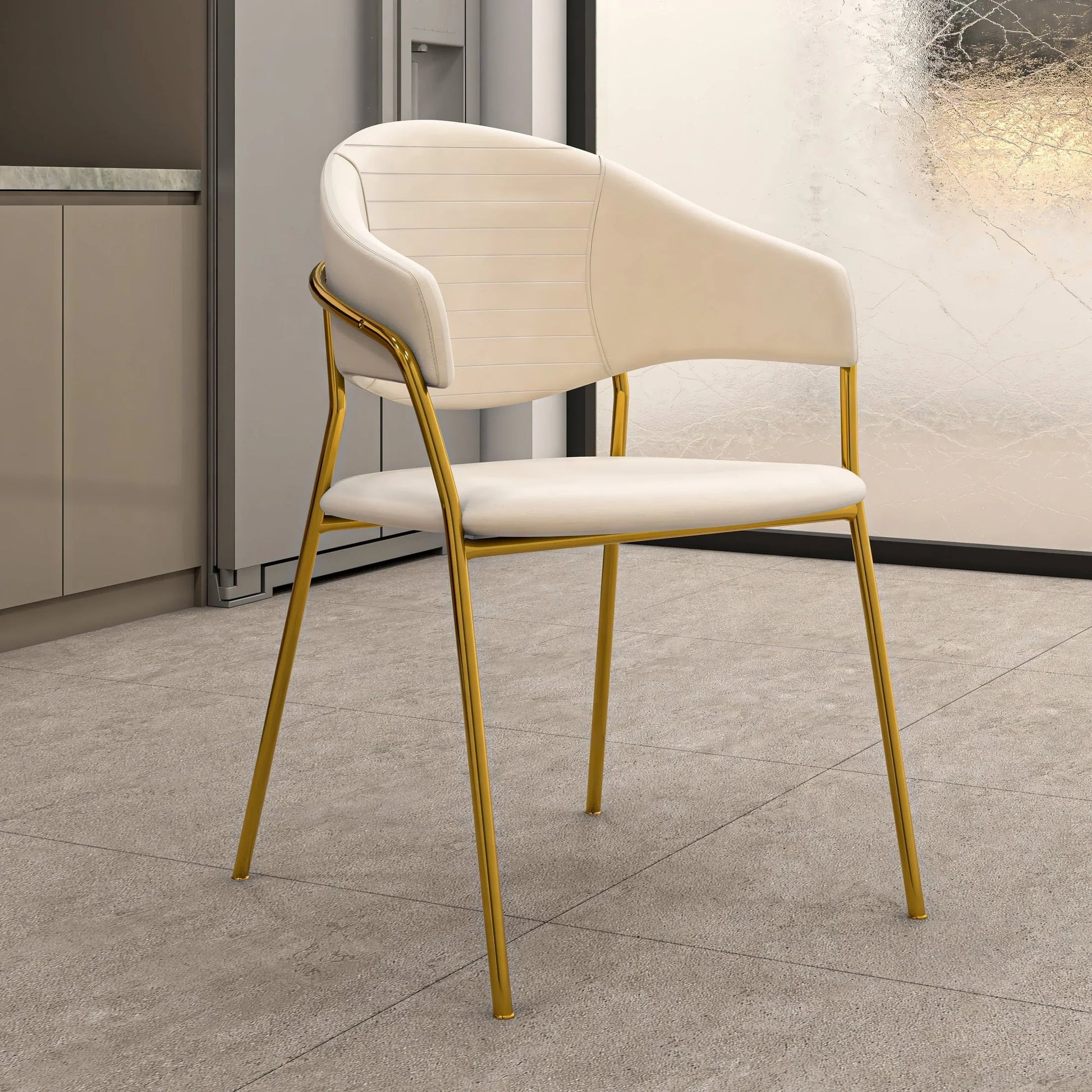 Bella Dining Chair Upholsted in Leather or Velvet in Gold Stainless Steel - Elax Furniture
