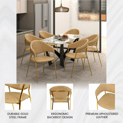 Bella Dining Chair Upholsted in Leather or Velvet in Gold Stainless Steel - Elax Furniture