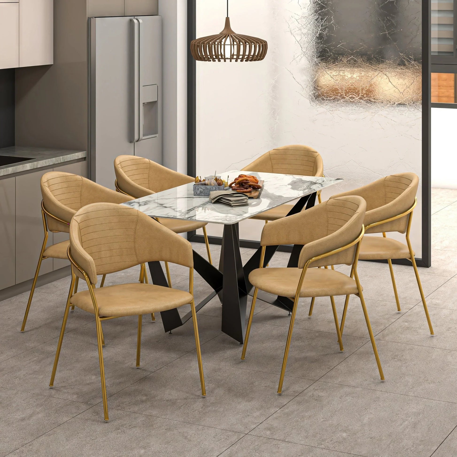 Bella Dining Chair Upholsted in Leather or Velvet in Gold Stainless Steel - Elax Furniture