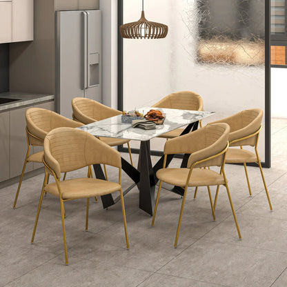 Bella Dining Chair Upholsted in Leather or Velvet in Gold Stainless Steel - Elax Furniture