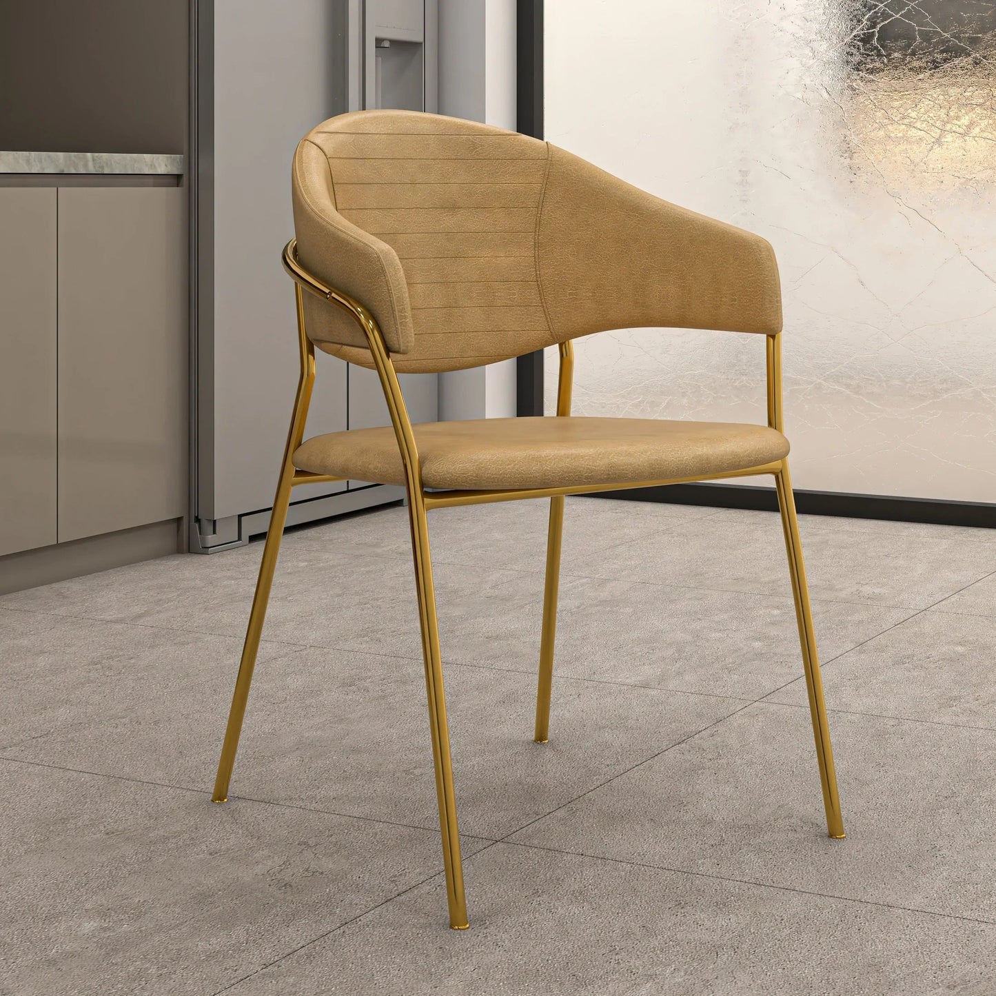 Bella Dining Chair Upholsted in Leather or Velvet in Gold Stainless Steel - Elax Furniture