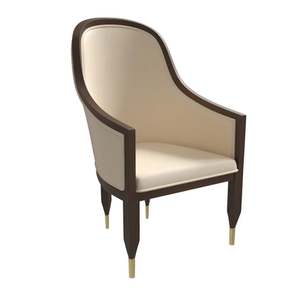 Belle Leather Dining Chair with Arms and Gold Metal Caps with Rubberwood Frame and Legs - Elax Furniture