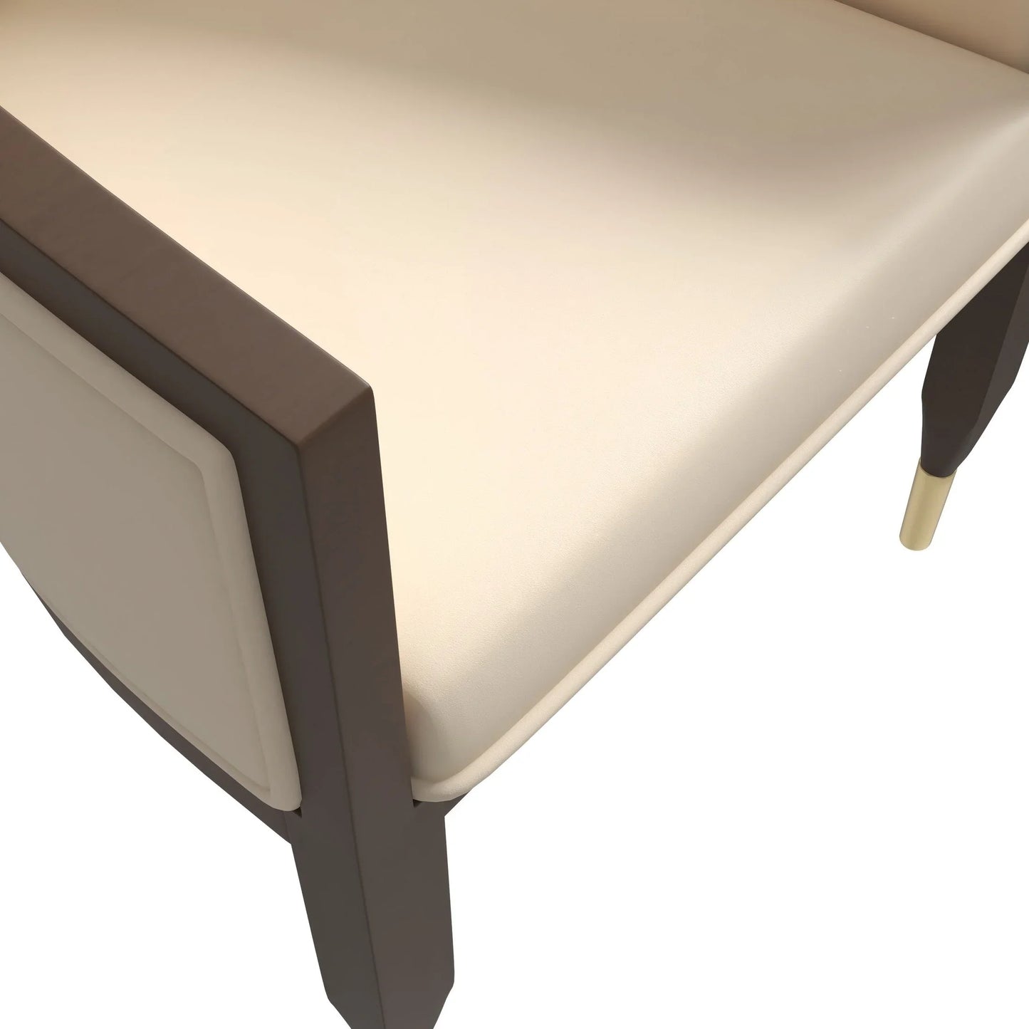Belle Leather Dining Chair with Arms and Gold Metal Caps with Rubberwood Frame and Legs - Elax Furniture