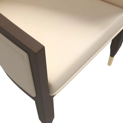 Belle Leather Dining Chair with Arms and Gold Metal Caps with Rubberwood Frame and Legs - Elax Furniture