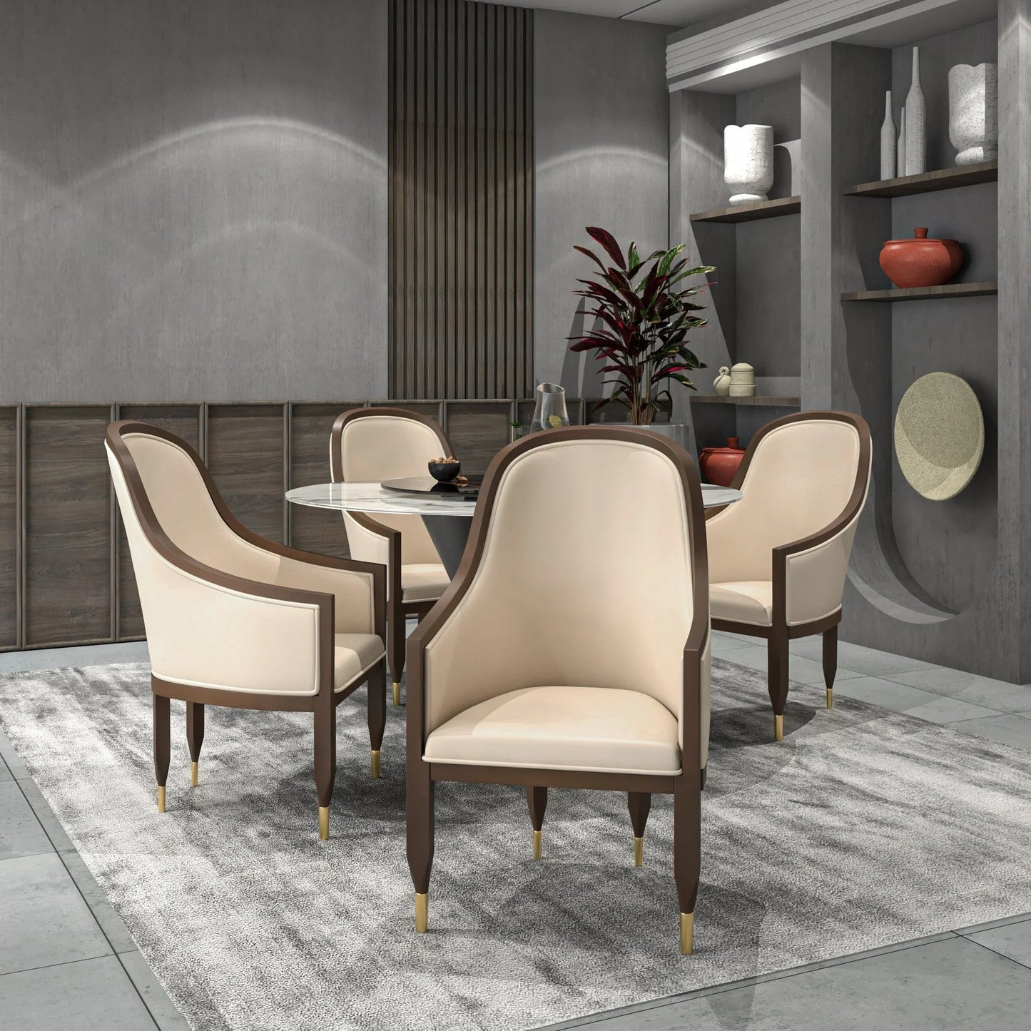 Belle Leather Dining Chair with Arms and Gold Metal Caps with Rubberwood Frame and Legs - Elax Furniture