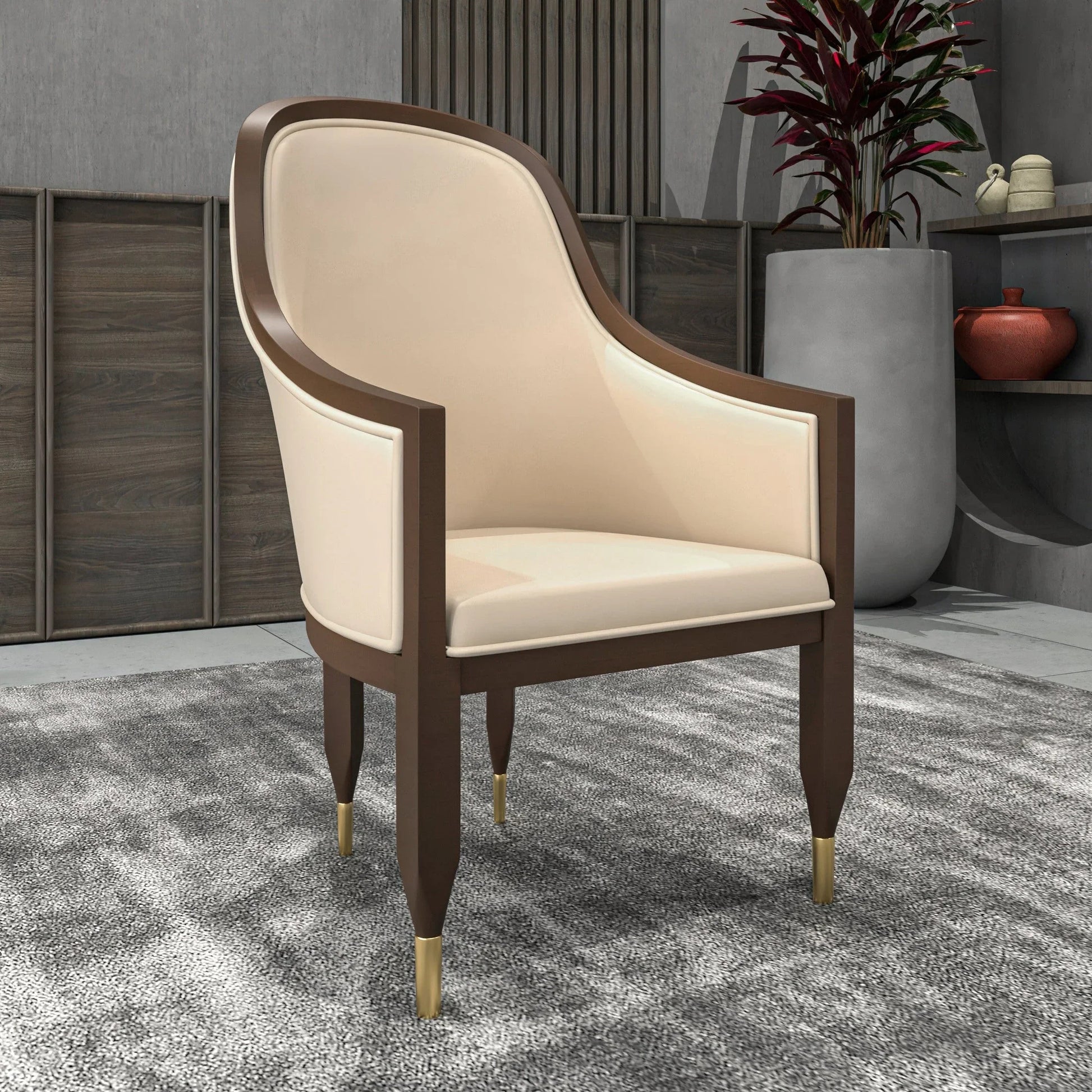 Belle Leather Dining Chair with Arms and Gold Metal Caps with Rubberwood Frame and Legs - Elax Furniture