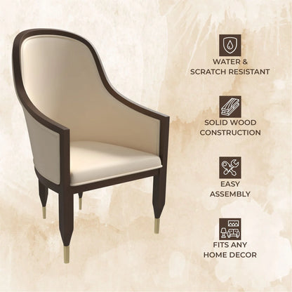Belle Leather Dining Chair with Arms and Gold Metal Caps with Rubberwood Frame and Legs - Elax Furniture