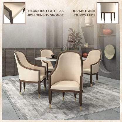 Belle Leather Dining Chair with Arms and Gold Metal Caps with Rubberwood Frame and Legs - Elax Furniture