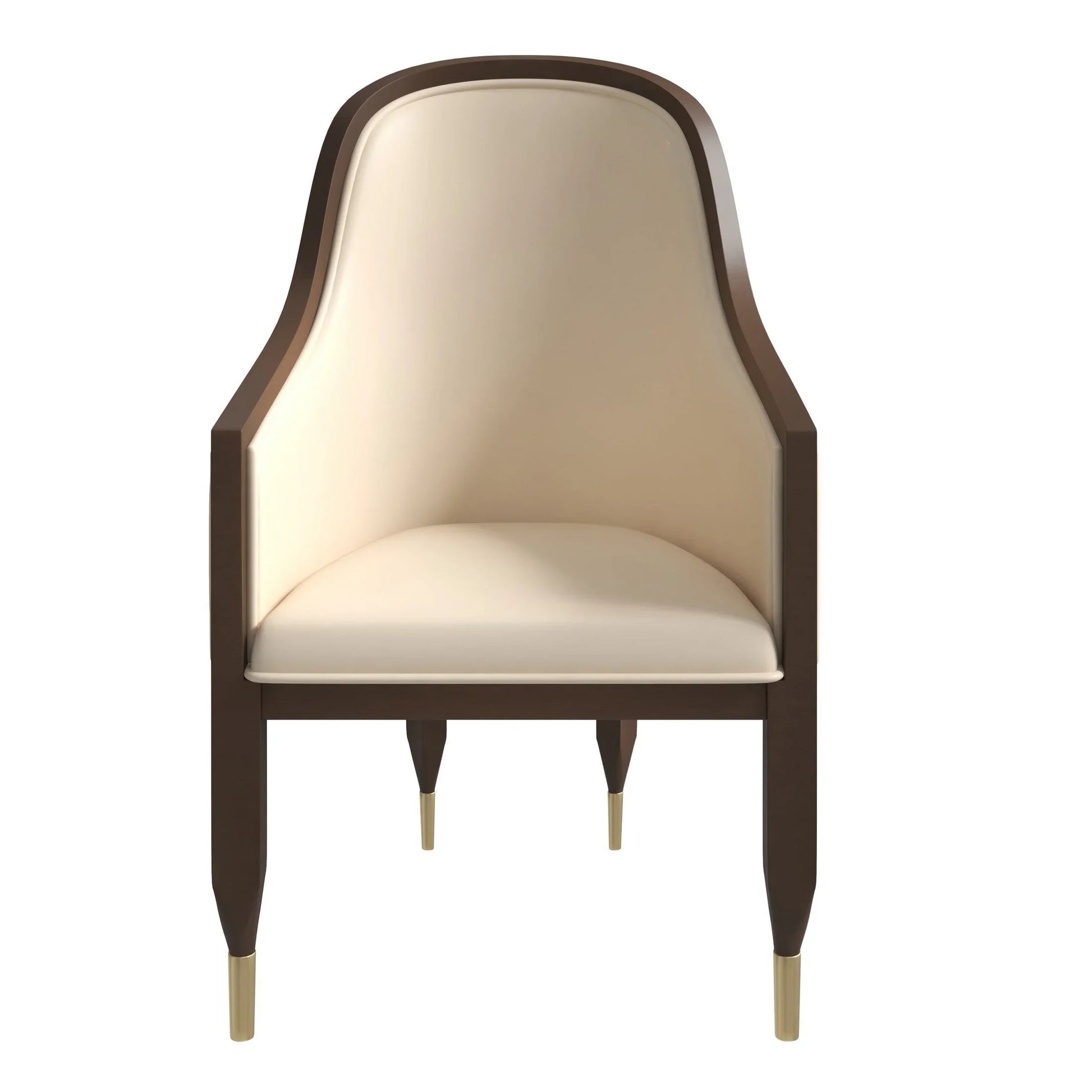 Belle Leather Dining Chair with Arms and Gold Metal Caps with Rubberwood Frame and Legs - Elax Furniture