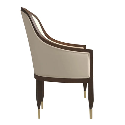 Belle Leather Dining Chair with Arms and Gold Metal Caps with Rubberwood Frame and Legs - Elax Furniture