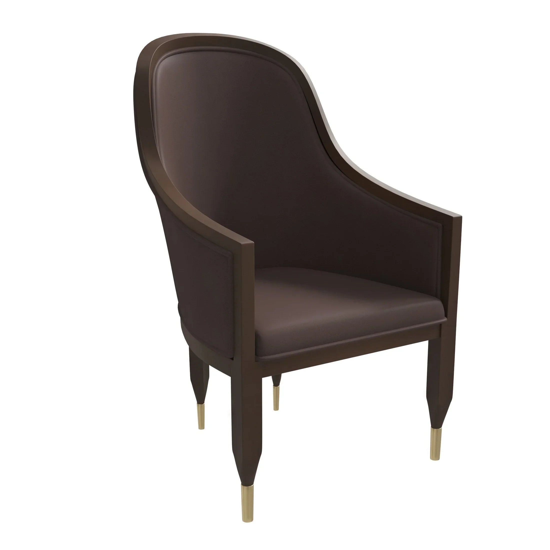 Belle Leather Dining Chair with Arms and Gold Metal Caps with Rubberwood Frame and Legs - Elax Furniture
