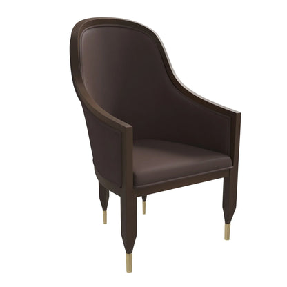 Belle Leather Dining Chair with Arms and Gold Metal Caps with Rubberwood Frame and Legs - Elax Furniture