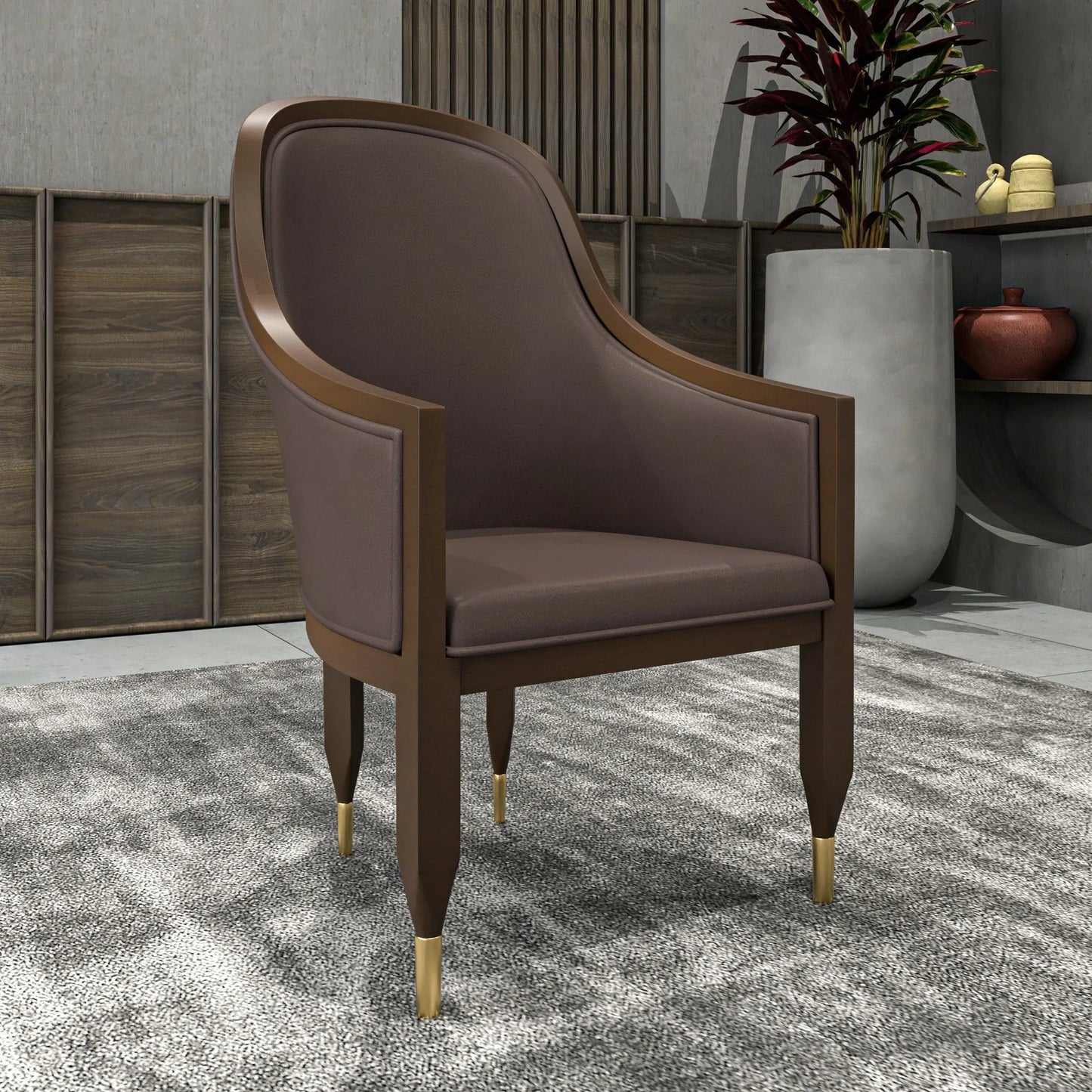 Belle Leather Dining Chair with Arms and Gold Metal Caps with Rubberwood Frame and Legs - Elax Furniture
