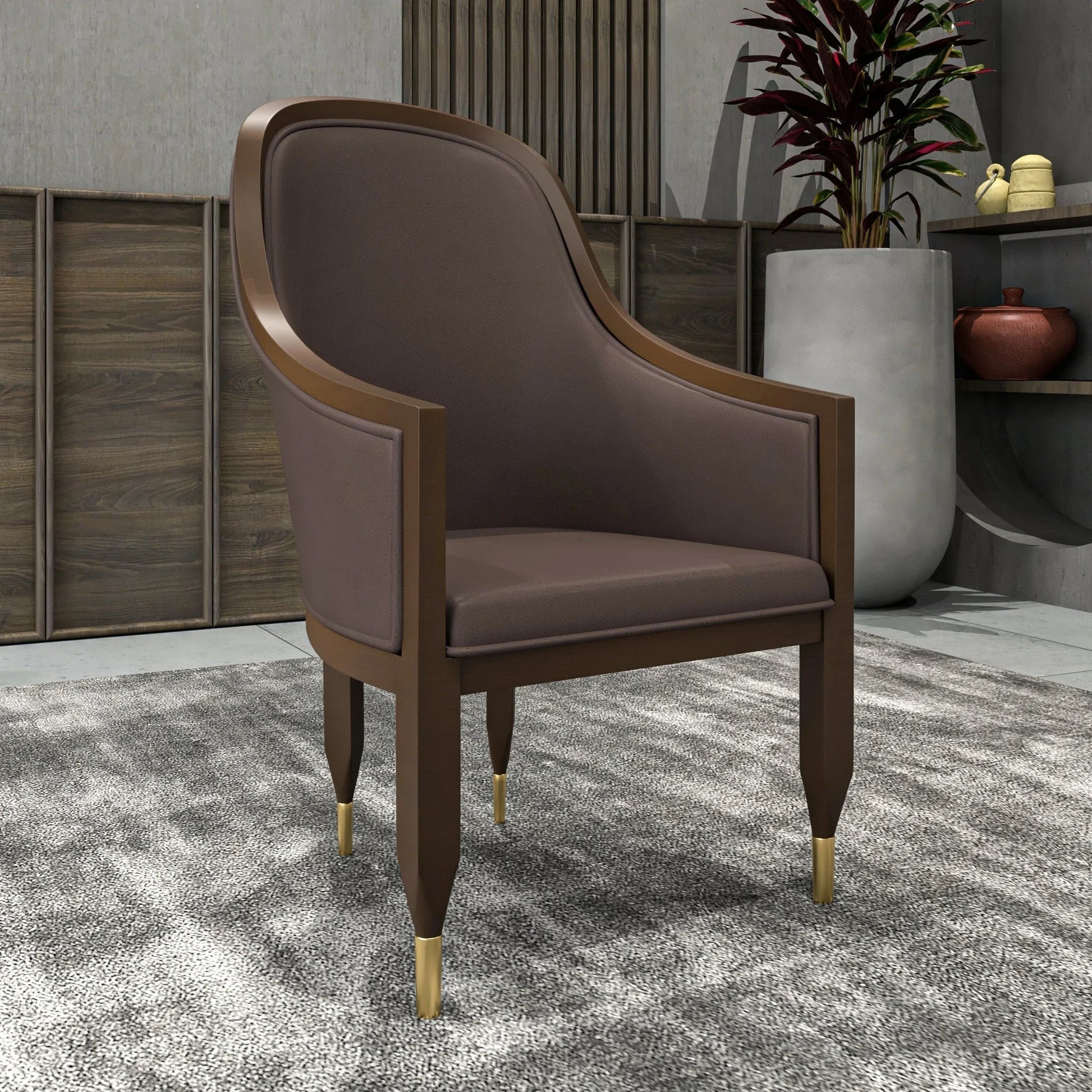 Belle Leather Dining Chair with Arms and Gold Metal Caps with Rubberwood Frame and Legs - Elax Furniture