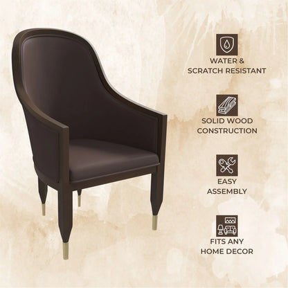 Belle Leather Dining Chair with Arms and Gold Metal Caps with Rubberwood Frame and Legs - Elax Furniture
