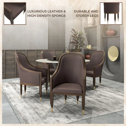 Belle Leather Dining Chair with Arms and Gold Metal Caps with Rubberwood Frame and Legs - Elax Furniture