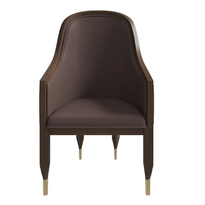 Belle Leather Dining Chair with Arms and Gold Metal Caps with Rubberwood Frame and Legs - Elax Furniture