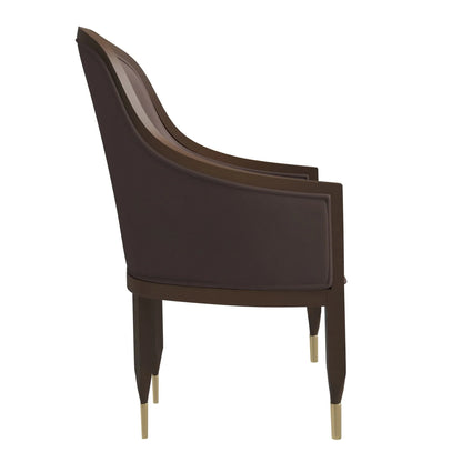 Belle Leather Dining Chair with Arms and Gold Metal Caps with Rubberwood Frame and Legs - Elax Furniture