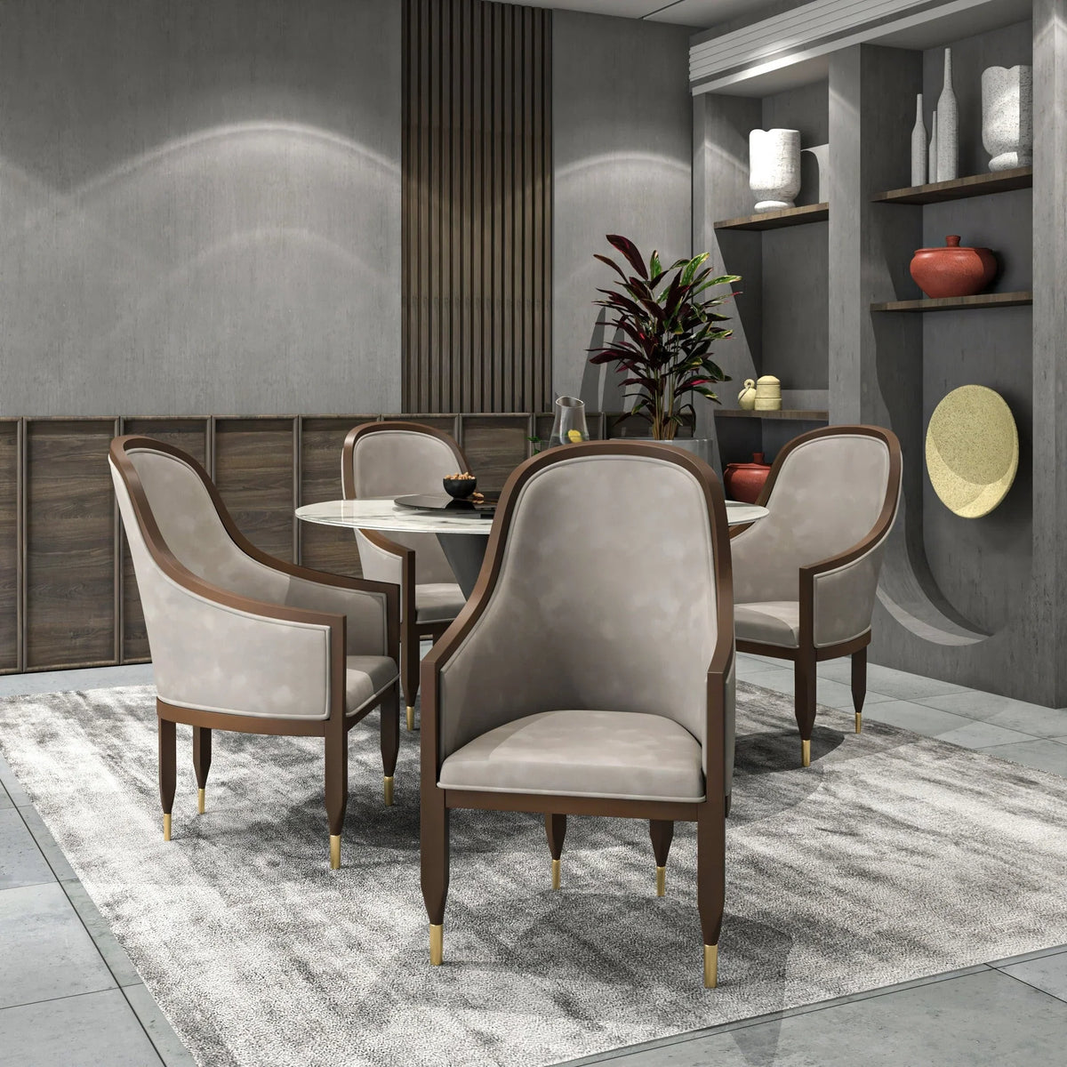 Belle Leather Dining Chair with Arms and Gold Metal Caps with Rubberwood Frame and Legs - Elax Furniture