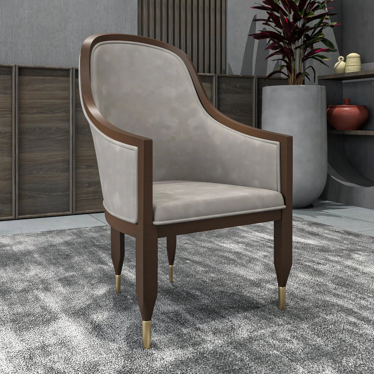 Belle Leather Dining Chair with Arms and Gold Metal Caps with Rubberwood Frame and Legs - Elax Furniture