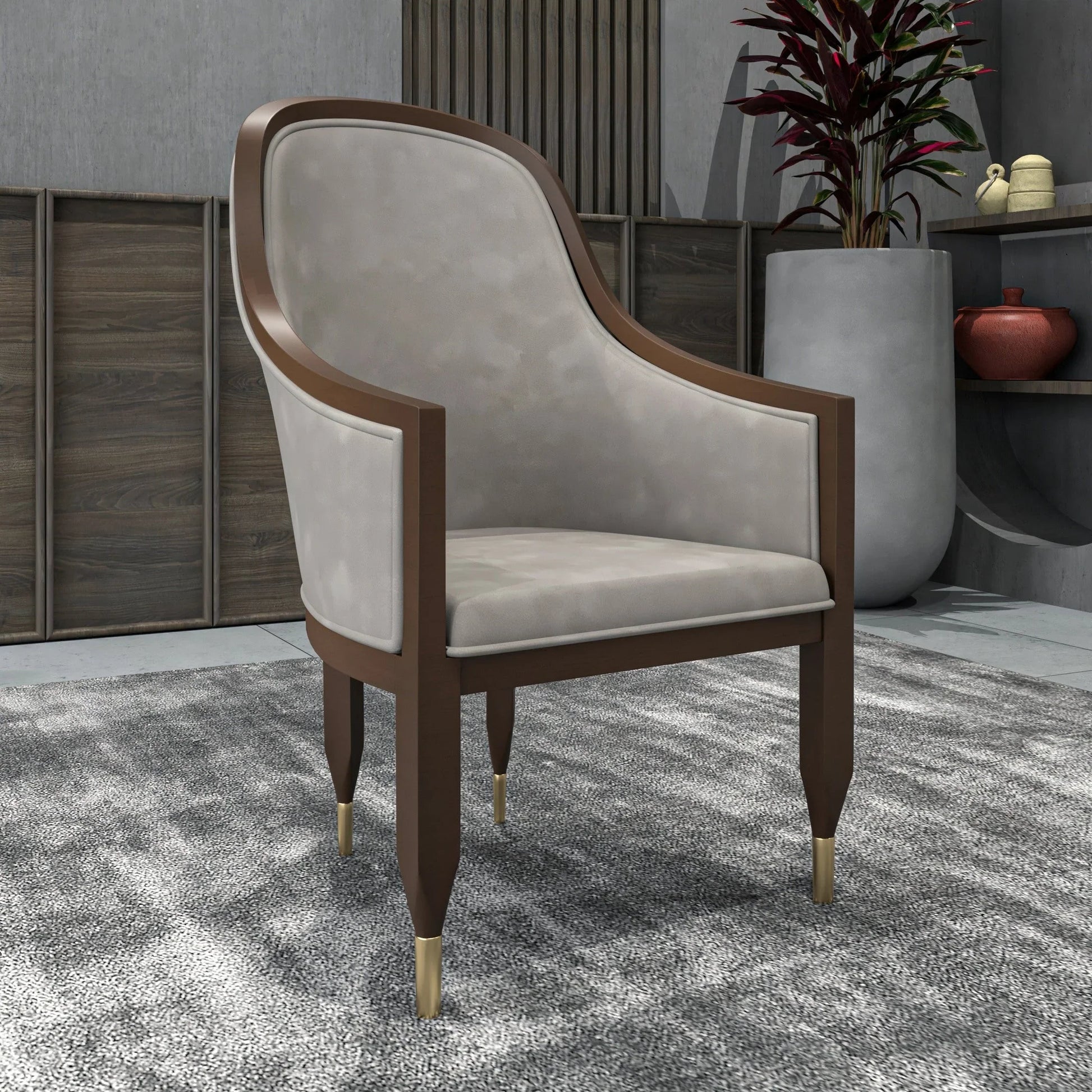 Belle Leather Dining Chair with Arms and Gold Metal Caps with Rubberwood Frame and Legs - Elax Furniture