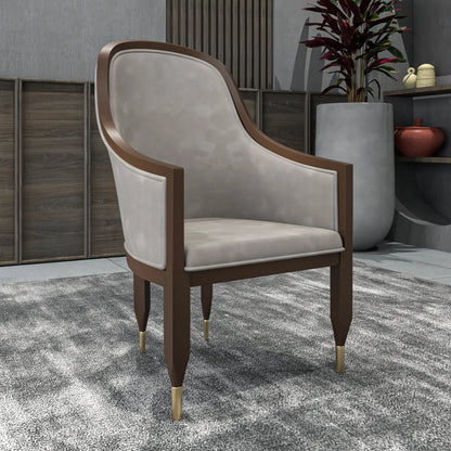 Belle Leather Dining Chair with Arms and Gold Metal Caps with Rubberwood Frame and Legs - Elax Furniture