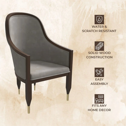 Belle Leather Dining Chair with Arms and Gold Metal Caps with Rubberwood Frame and Legs - Elax Furniture