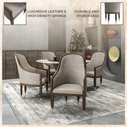 Belle Leather Dining Chair with Arms and Gold Metal Caps with Rubberwood Frame and Legs - Elax Furniture