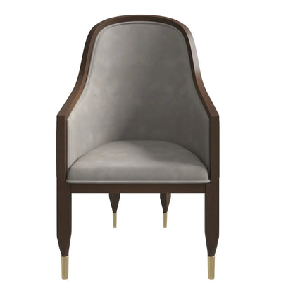Belle Leather Dining Chair with Arms and Gold Metal Caps with Rubberwood Frame and Legs - Elax Furniture